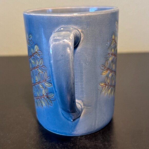 Handcrafted Pottery Otagiri Style Grayish Blue Glazed Cup / Mug w/ Trio of Trees - Picture 5 of 7